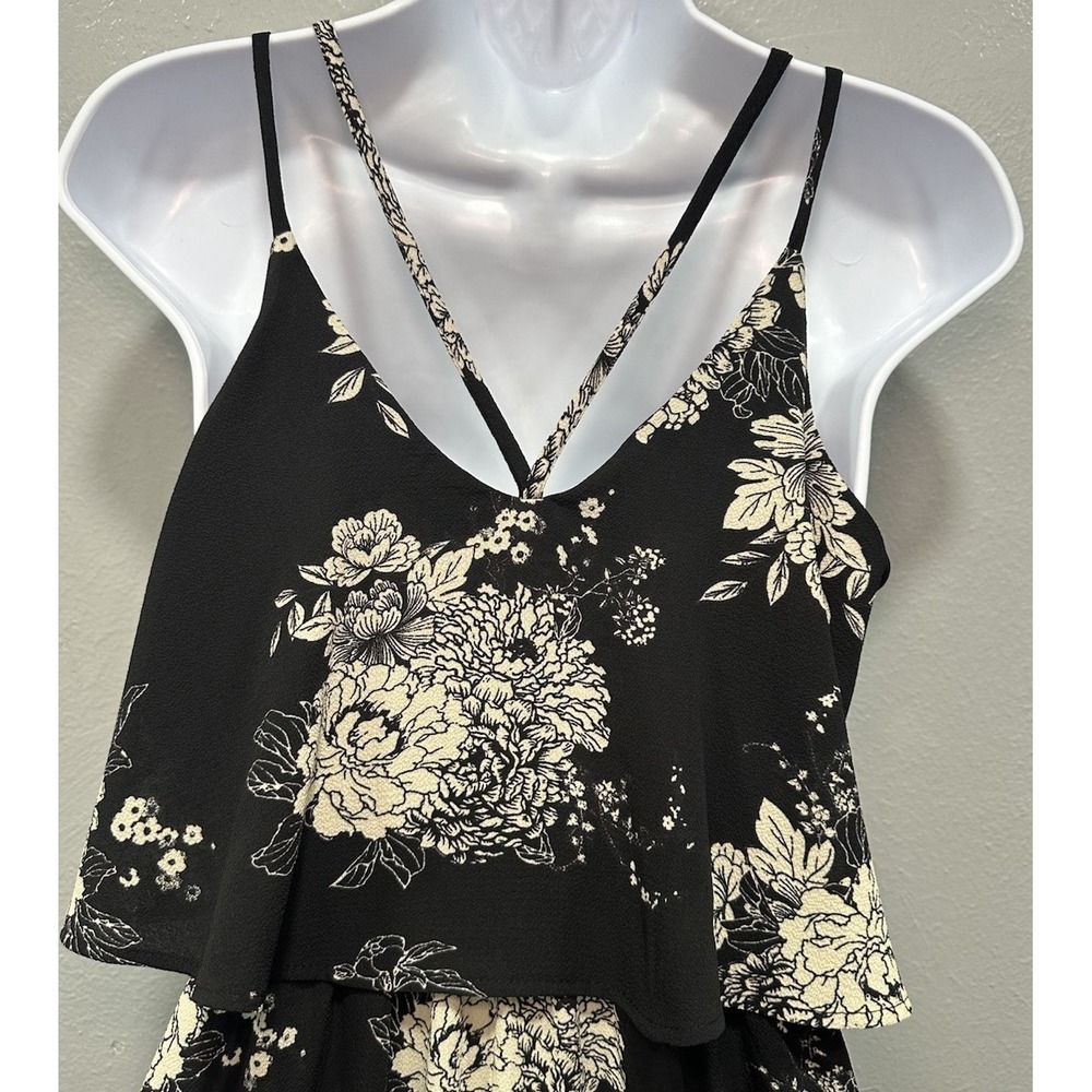 Monteau Maxi Dress Women Small Black Flower Print Side Slit Elastic Waist Straps - Picture 9 of 13